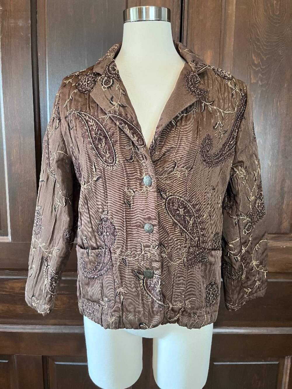 Chico's Paisley Embroidered Blazer Jacket Brown Women's Size Chico's 1/M/8